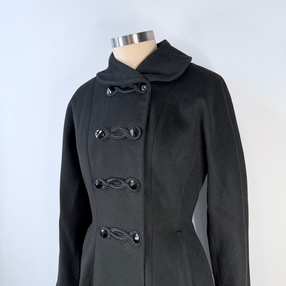 Vintage Ransohoffs 60s Black Wool Princess Coat Frog Closure Jacket XS S - Picture 2 of 13
